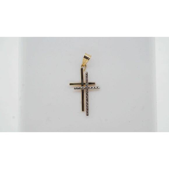 14k Estate Sale Cross Pendant Multi-Tone Gold Fine Jewelry
